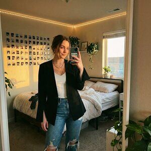 Who What Wear Black Collarless Blazer Modern Minimalist Work Jacket Medium Y2K